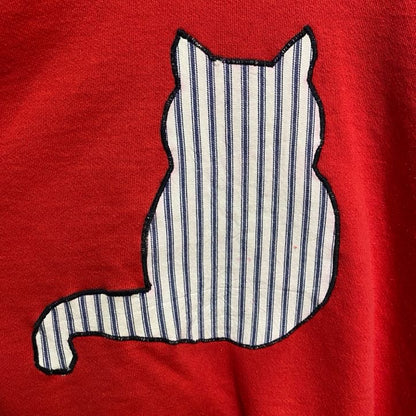 古着 used　Hanes ヘインズ　90s　長袖デザインスウェット　トレーナー　猫　ワッペン　赤　レッド　ヴィンテージ　Lサイズ