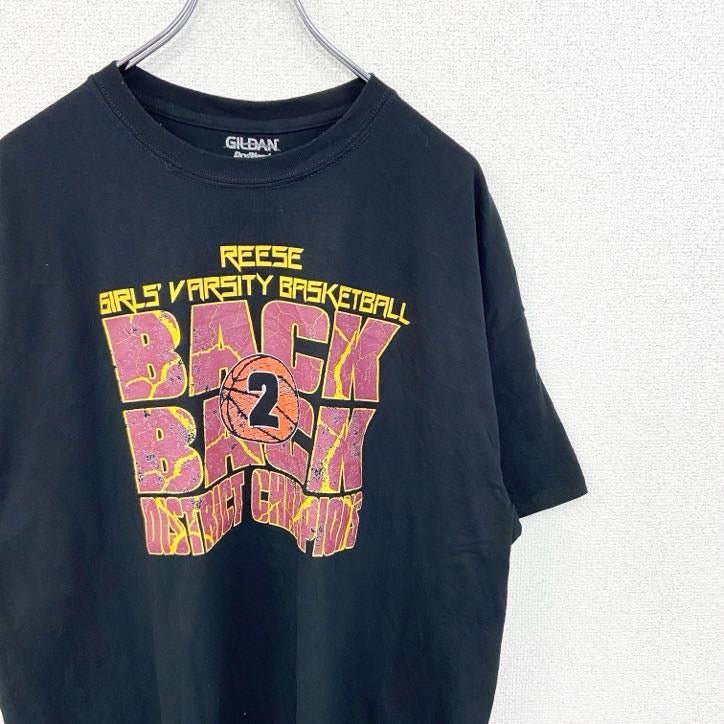 古着 used　GILDAN ギルダン　半袖プリントTシャツ　バスケ　黒　ブラック　クルーネック　ビックシルエット　XLサイズ