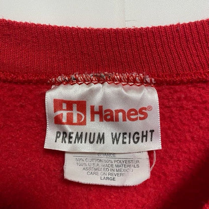古着 used　Hanes ヘインズ　90s　長袖デザインスウェット　トレーナー　猫　ワッペン　赤　レッド　ヴィンテージ　Lサイズ