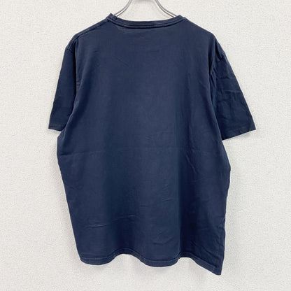 半袖プリントイラストTシャツ　バラ　花柄　英字プリント　紺　ネイビー　XLサイズ