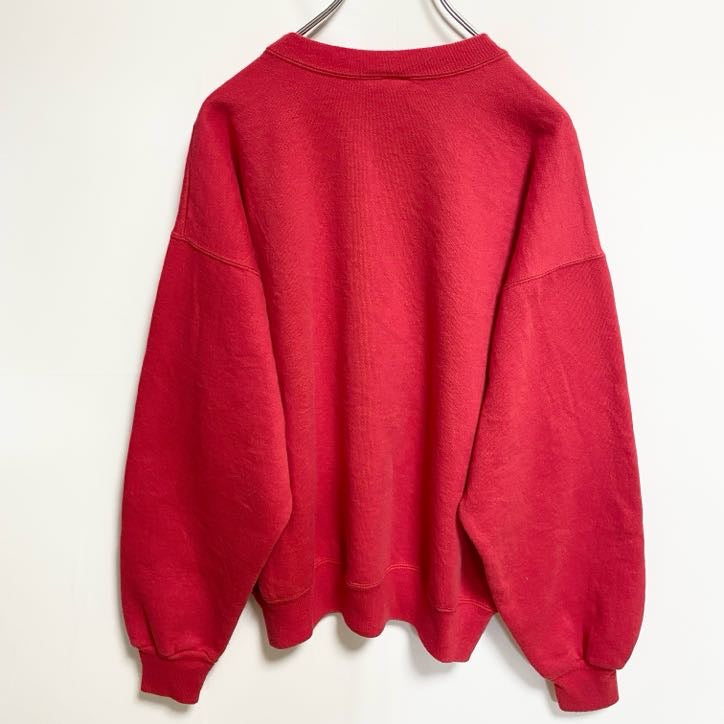 古着 used　Hanes ヘインズ　90s　長袖デザインスウェット　トレーナー　猫　ワッペン　赤　レッド　ヴィンテージ　Lサイズ