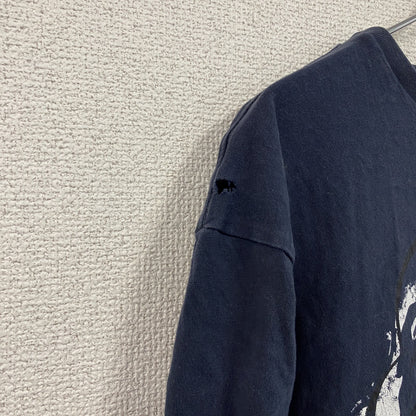 半袖プリントイラストTシャツ　バラ　花柄　英字プリント　紺　ネイビー　XLサイズ