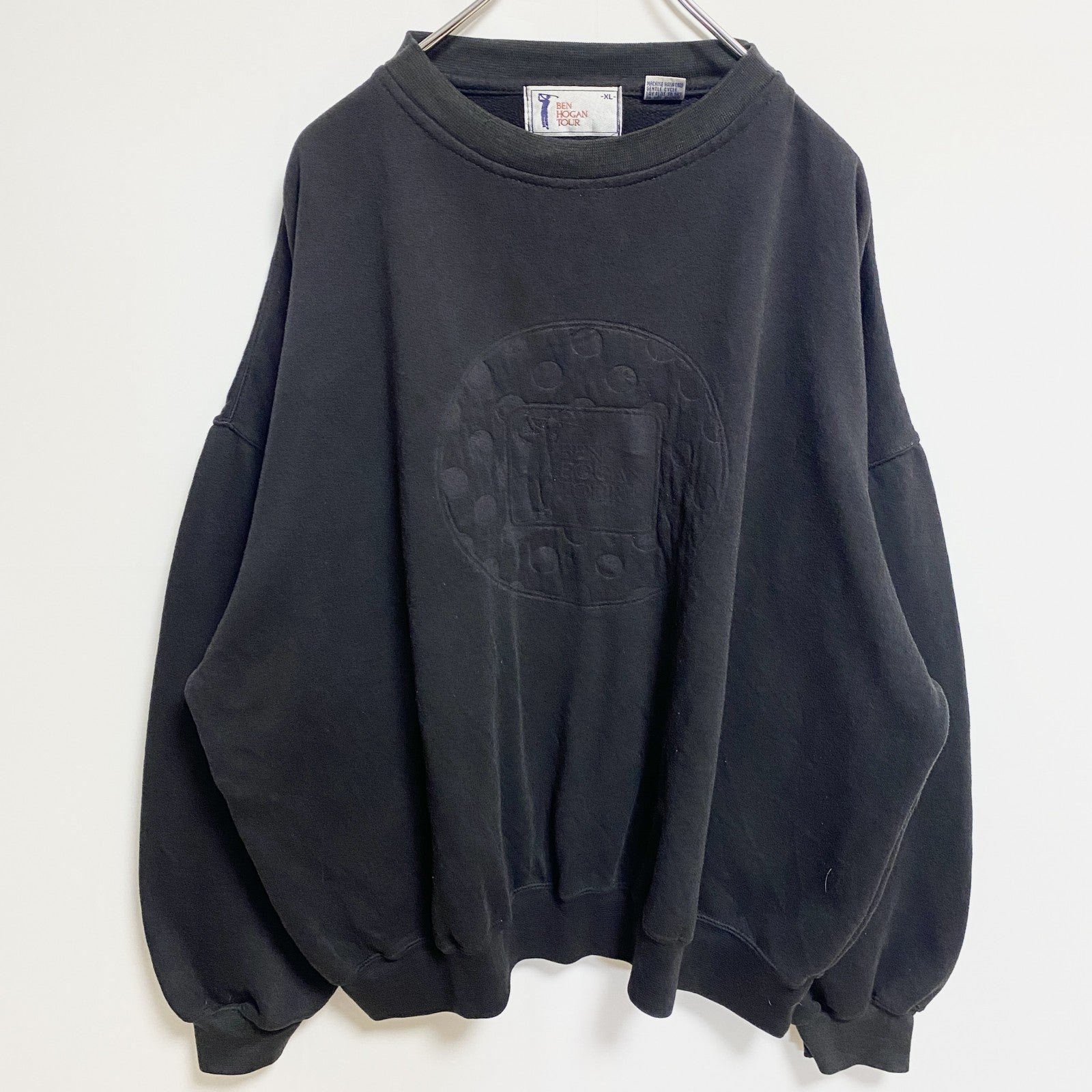 古着 used　BEN HOGAN TOUR　長袖シンプルデザインスウェット　トレーナー　ゴルフ　黒　ビッグシルエット　XLサイズ