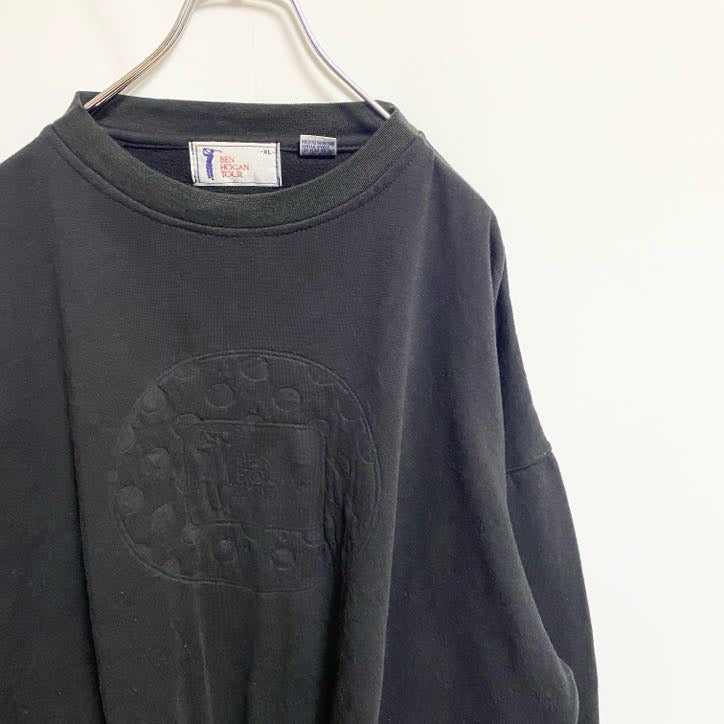 古着 used　BEN HOGAN TOUR　長袖シンプルデザインスウェット　トレーナー　ゴルフ　黒　ビッグシルエット　XLサイズ