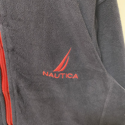 古着 used　NAUTICA ノーティカ　長袖ジップアップフリースジャケット　ワンポイント刺繍　ハイネック　ネイビー　XSサイズ