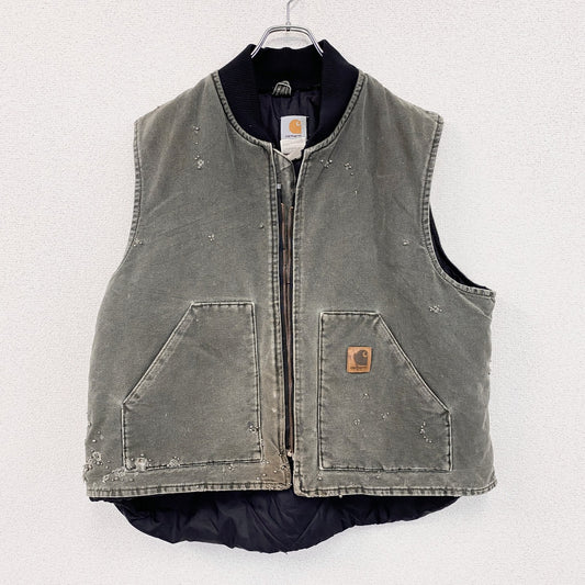 Carhartt　カーハート　ダックベスト　訳あり　ビーズカスタム　キルティングライナー　リメイク　カーキ　2XLサイズ