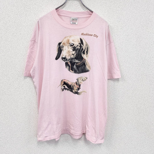 ～90s　ONEITA　オニータ　半袖アニマルプリントTシャツ　ヴィンテージ　シングルステッチ　ピンク　XLサイズ