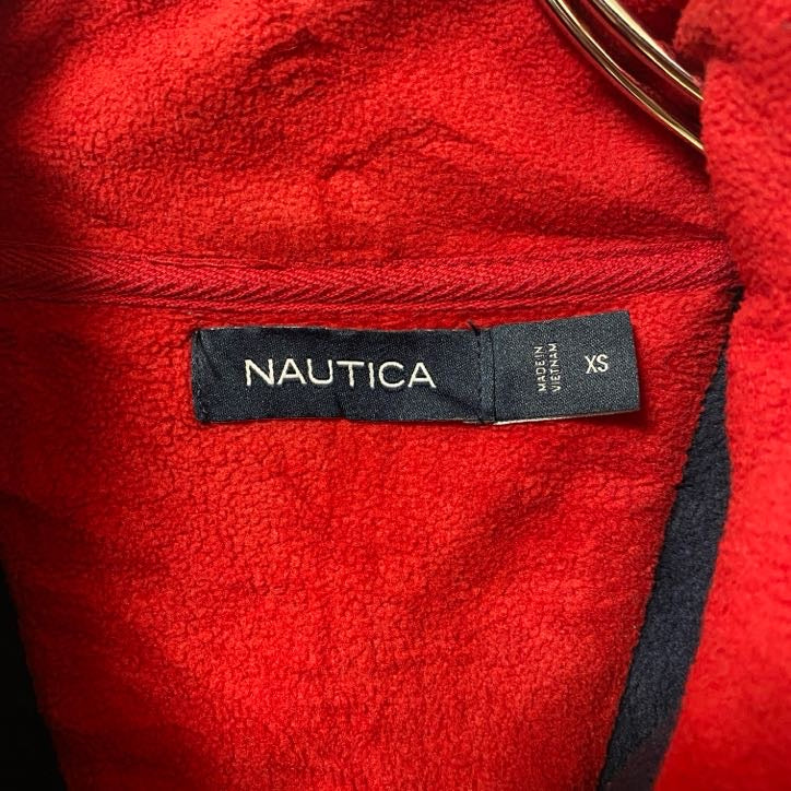 古着 used　NAUTICA ノーティカ　長袖ジップアップフリースジャケット　ワンポイント刺繍　ハイネック　ネイビー　XSサイズ