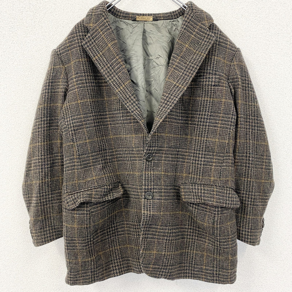 古着 used　TOM JAMES　テーラードジャケット　フラップポケット　レトロデザイン　茶色　カジュアル　千鳥格子　Lサイズ