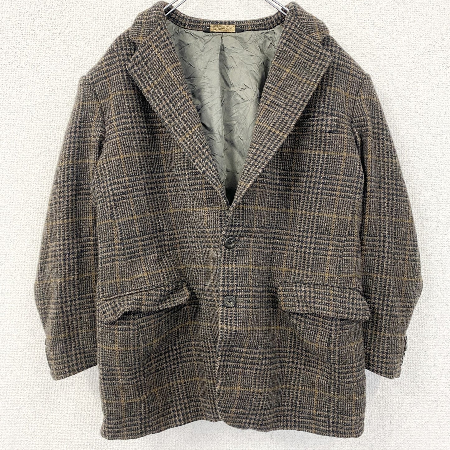 古着 used　TOM JAMES　テーラードジャケット　フラップポケット　レトロデザイン　茶色　カジュアル　千鳥格子　Lサイズ