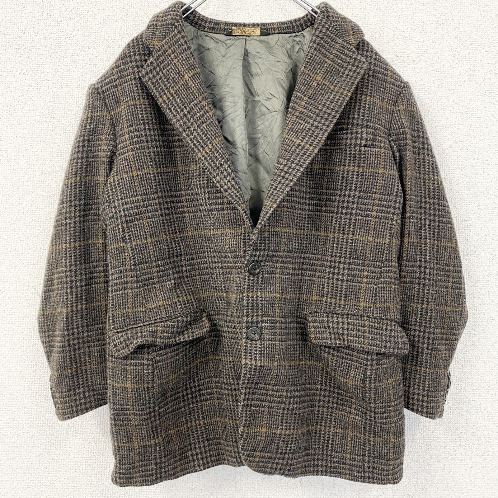 古着 used　TOM JAMES　テーラードジャケット　フラップポケット　レトロデザイン　茶色　カジュアル　千鳥格子　Lサイズ