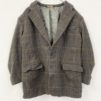 古着 used　TOM JAMES　テーラードジャケット　フラップポケット　レトロデザイン　茶色　カジュアル　千鳥格子　Lサイズ