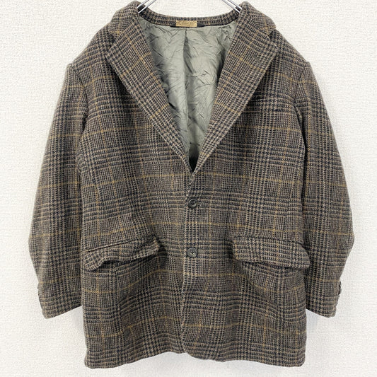 古着 used　TOM JAMES　テーラードジャケット　フラップポケット　レトロデザイン　茶色　カジュアル　千鳥格子　Lサイズ