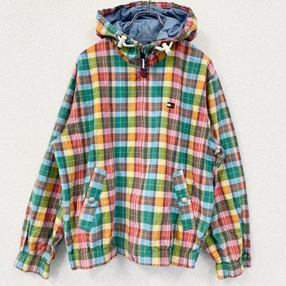 古着 used　TOMMY HILFIGER　トミーヒルフィガー　長袖ワンポイント刺繍チェック柄パーカー　マルチカラー　Mサイズ