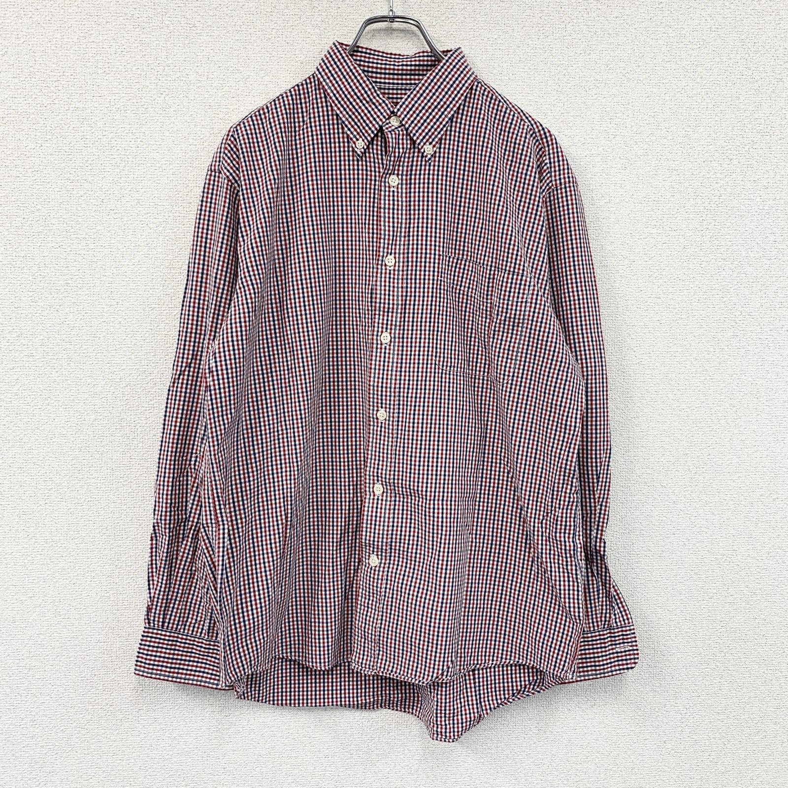 UNIQLO　ユニクロ　長袖ボタンダウンシャツ　チェック柄　赤　レッド　紺　ネイビー　Lサイズ