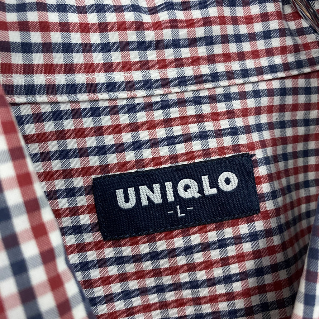 UNIQLO　ユニクロ　長袖ボタンダウンシャツ　チェック柄　赤　レッド　紺　ネイビー　Lサイズ