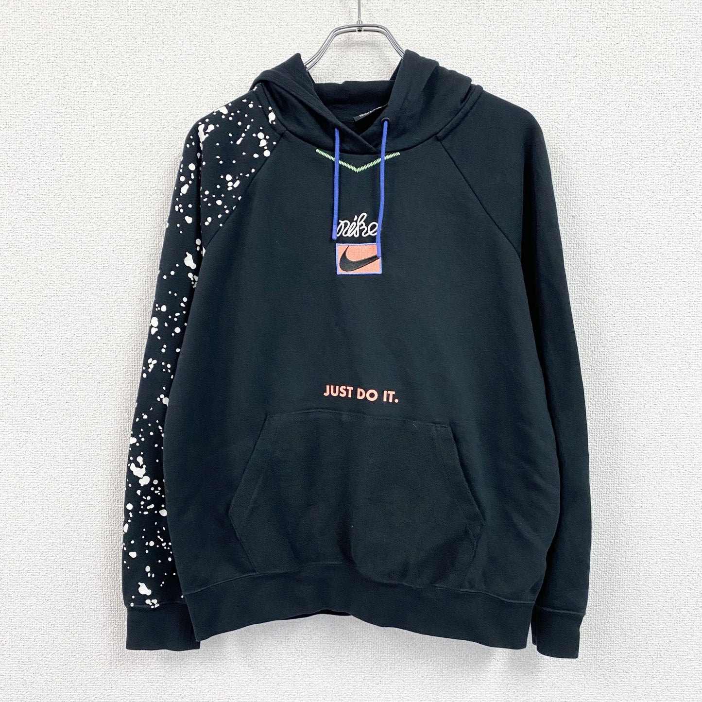 NIKE　ナイキ　JUST DO IT　スウェットパーカー/フーディー　ラグランスリーブ　スウッシュ　黒　ブラック　Lサイズ