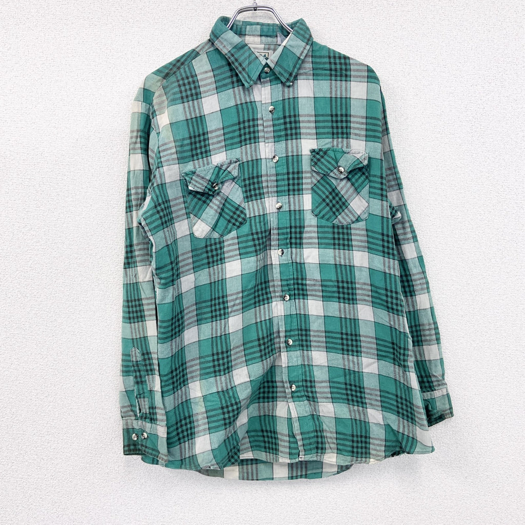 80s　OUTDOOR EXCHANGE　長袖シャツ　チェック柄　ヴィンテージ　緑　グリーン　Lサイズ