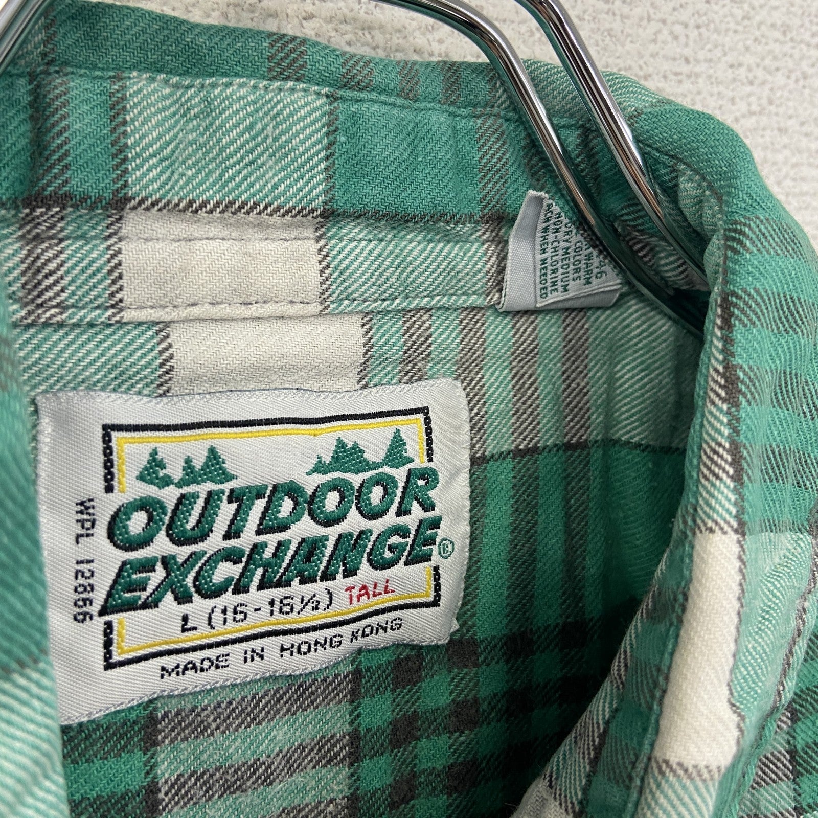 80s　OUTDOOR EXCHANGE　長袖シャツ　チェック柄　ヴィンテージ　緑　グリーン　Lサイズ
