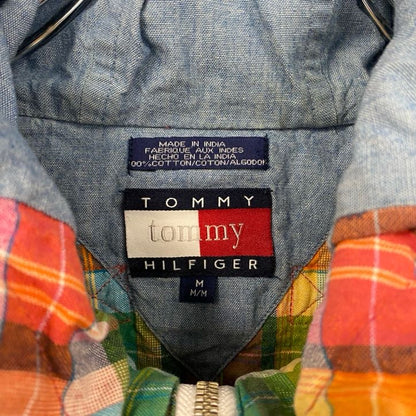 古着 used　TOMMY HILFIGER　トミーヒルフィガー　長袖ワンポイント刺繍チェック柄パーカー　マルチカラー　Mサイズ