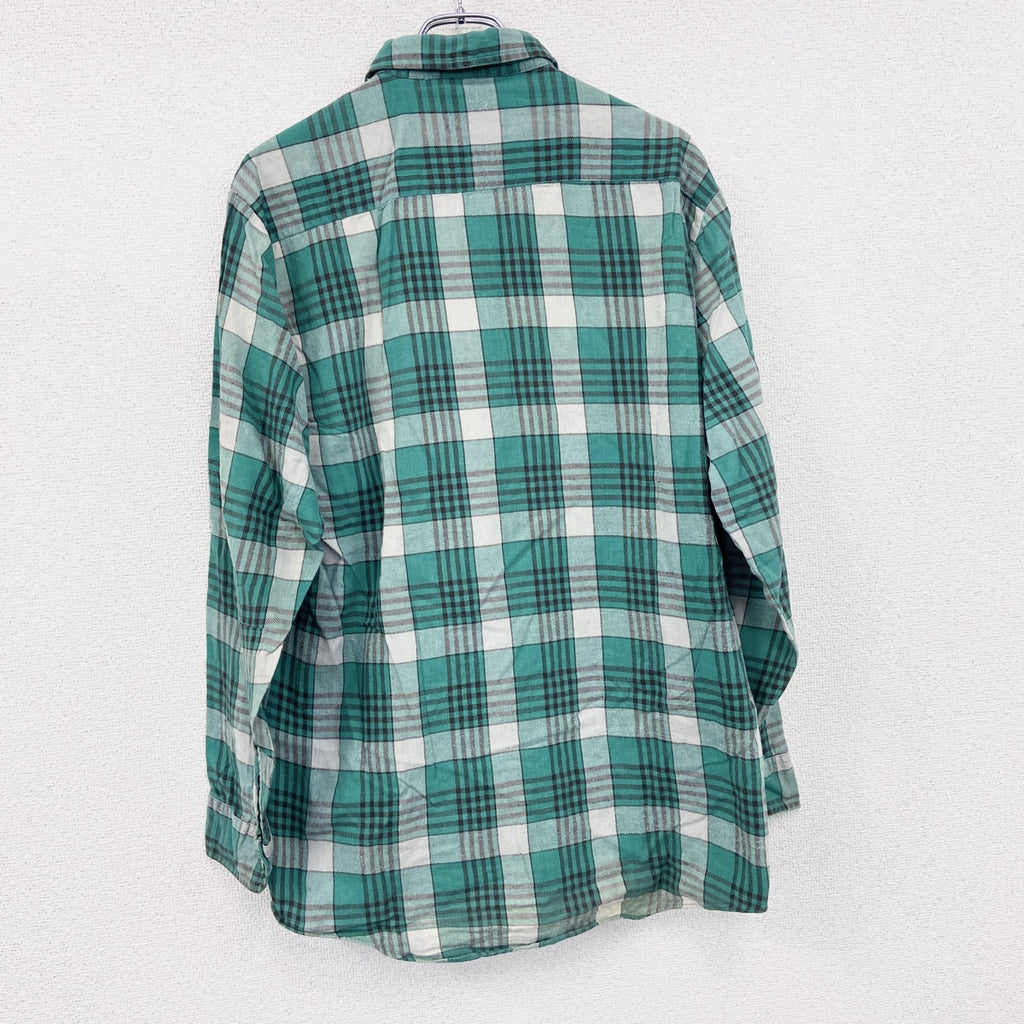 80s　OUTDOOR EXCHANGE　長袖シャツ　チェック柄　ヴィンテージ　緑　グリーン　Lサイズ