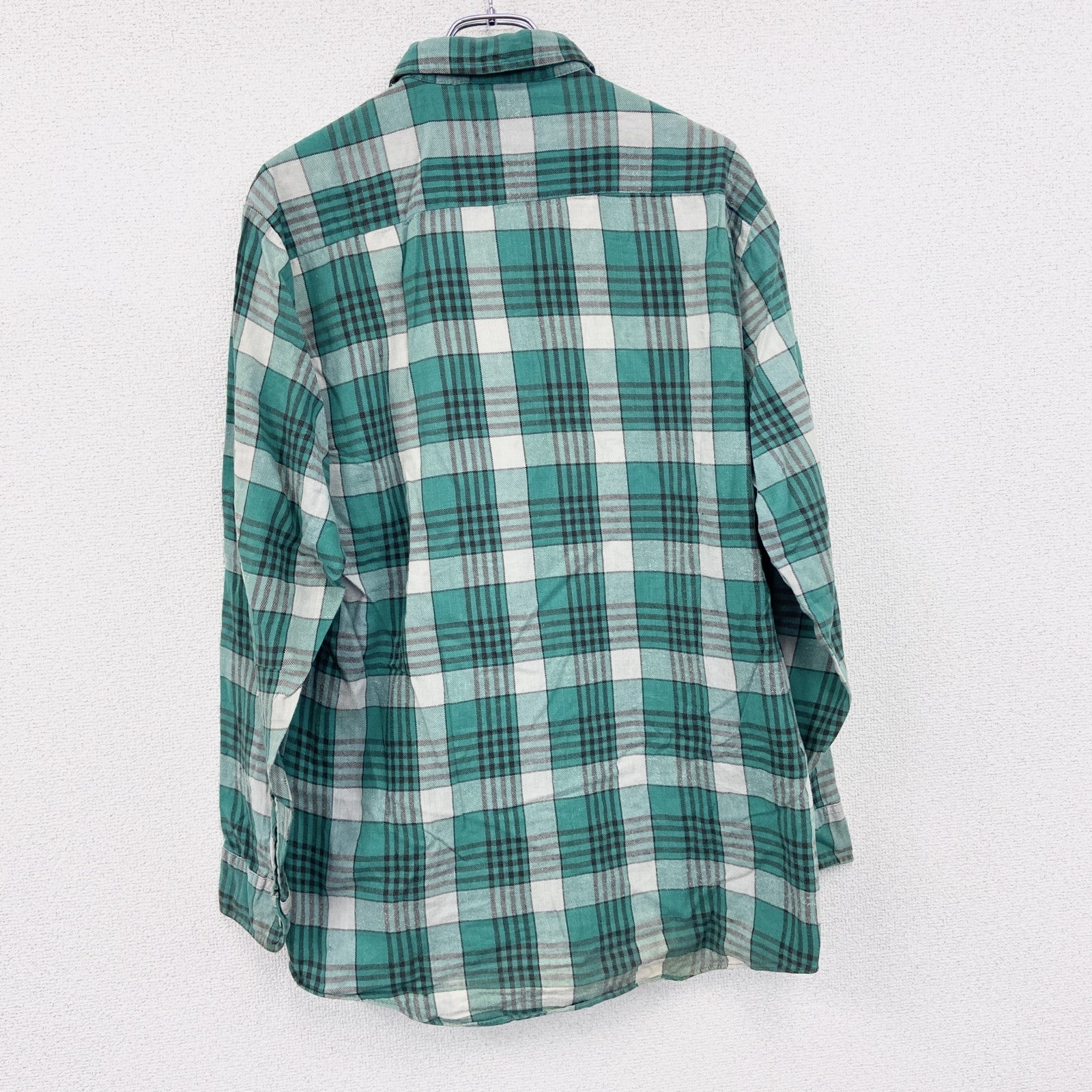 80s　OUTDOOR EXCHANGE　長袖シャツ　チェック柄　ヴィンテージ　緑　グリーン　Lサイズ
