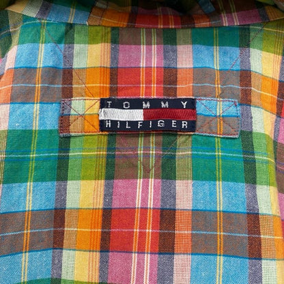 古着 used　TOMMY HILFIGER　トミーヒルフィガー　長袖ワンポイント刺繍チェック柄パーカー　マルチカラー　Mサイズ