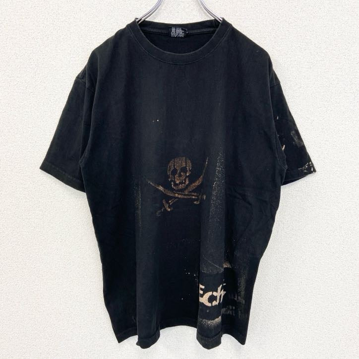 古着 used　LAMBESTE　半袖スカルプリントTシャツ　ドクロ　骸骨　黒　ブラック　クルーネック　Lサイズ