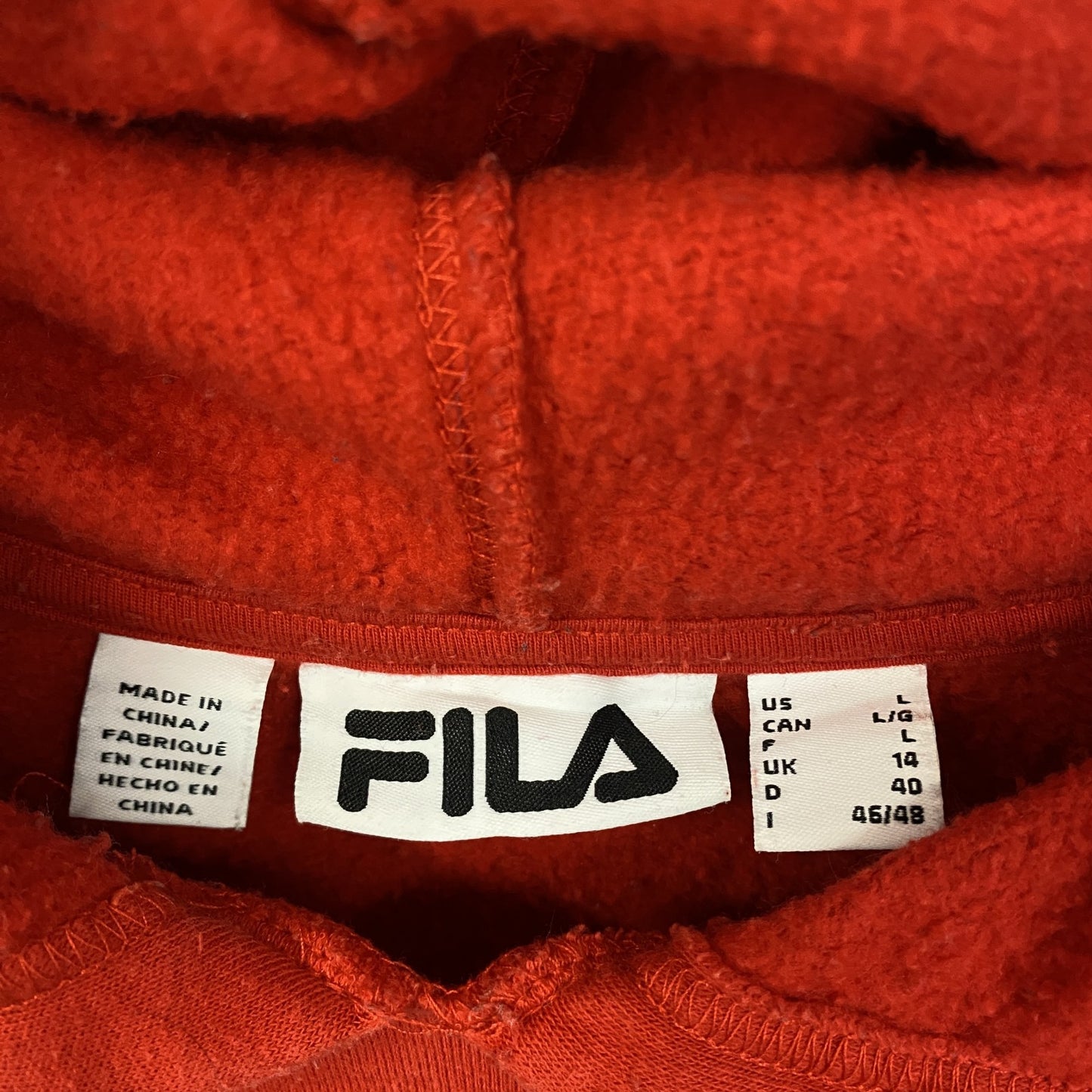 古着 used　FILA　フィラ　長袖ロゴプリントパーカー　スウェットフーディ　赤　レッド　レトロデザイン　秋冬服　Lサイズ