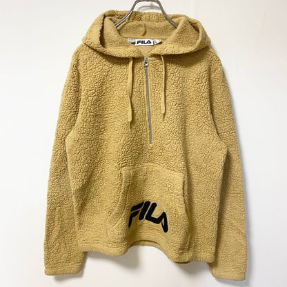 古着 used　FILA フィラ　長袖ハーフジップフリースジャケット　ボアパーカー　プルオーバー　ビックロゴ刺繍　Lサイズ