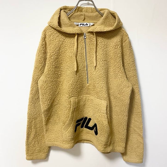 古着 used　FILA フィラ　長袖ハーフジップフリースジャケット　ボアパーカー　プルオーバー　ビックロゴ刺繍　Lサイズ