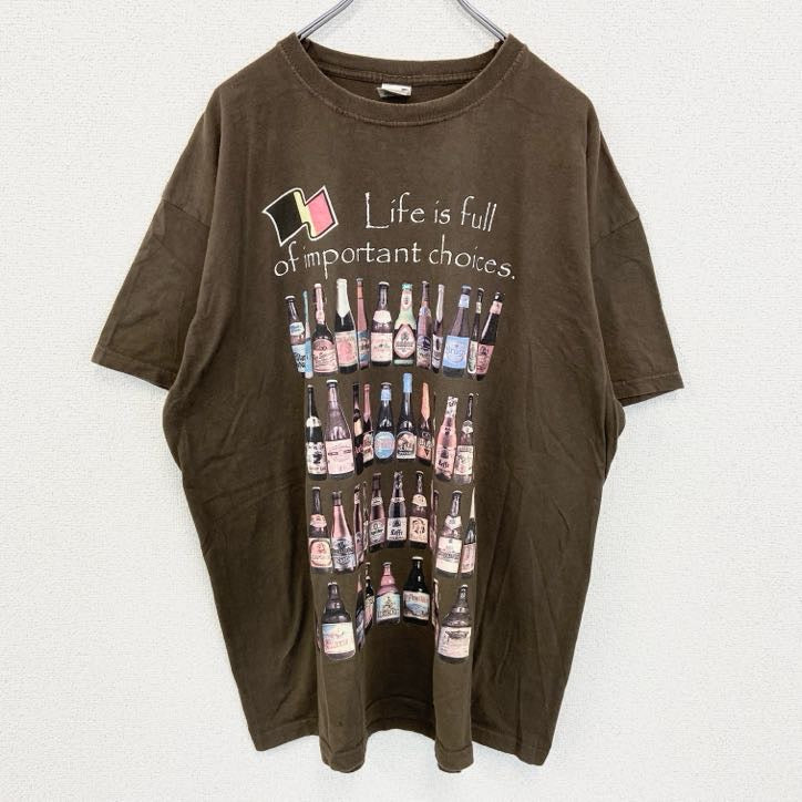 古着 used　FRUIT OF THE LOOM　半袖プリントTシャツ　ビール　茶色　ブラウン　ビックシルエット　XXLサイズ