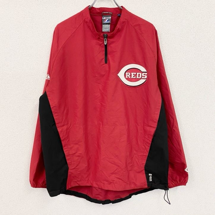 Majestic　マジェスティック　MLB　Reds　レッズ　ハーフジッププルオーバージャケット　赤　レッド　Lサイズ
