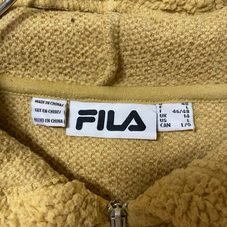 古着 used　FILA フィラ　長袖ハーフジップフリースジャケット　ボアパーカー　プルオーバー　ビックロゴ刺繍　Lサイズ
