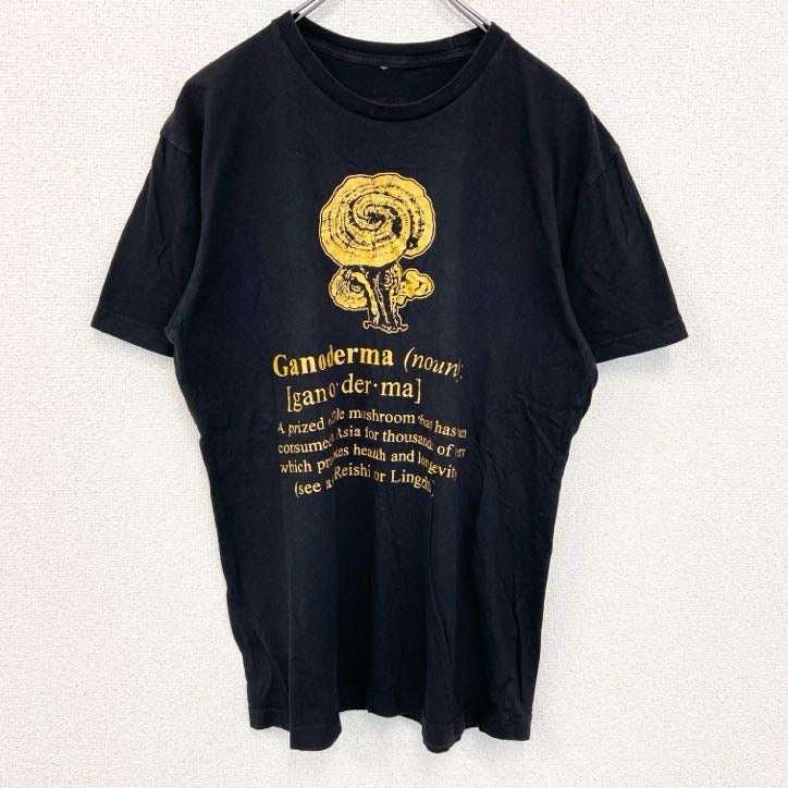ORGANO　半袖デザインプリントTシャツ　レイシ　キノコ　6連プリント　クルーネック　黒　ブラック