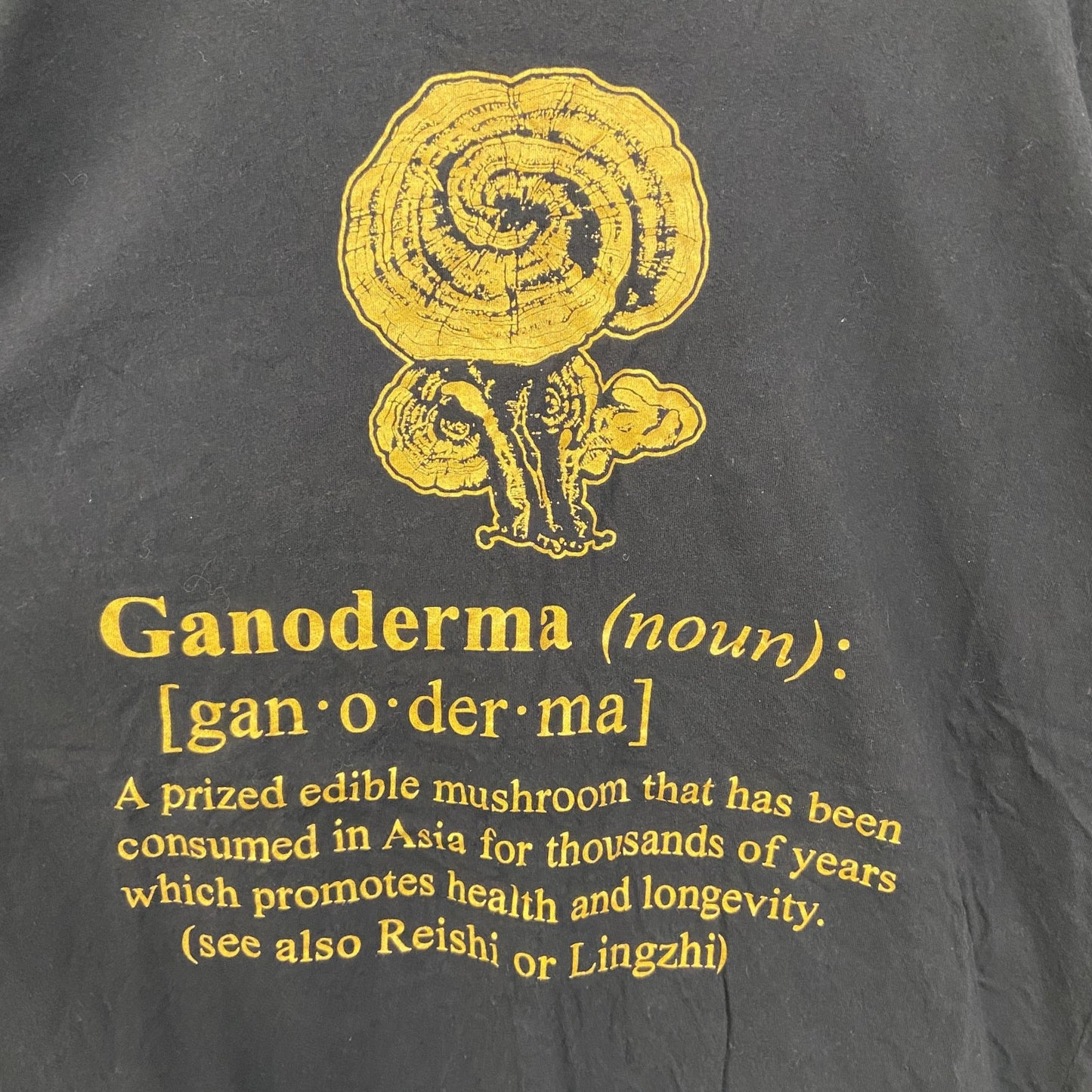 ORGANO　半袖デザインプリントTシャツ　レイシ　キノコ　6連プリント　クルーネック　黒　ブラック