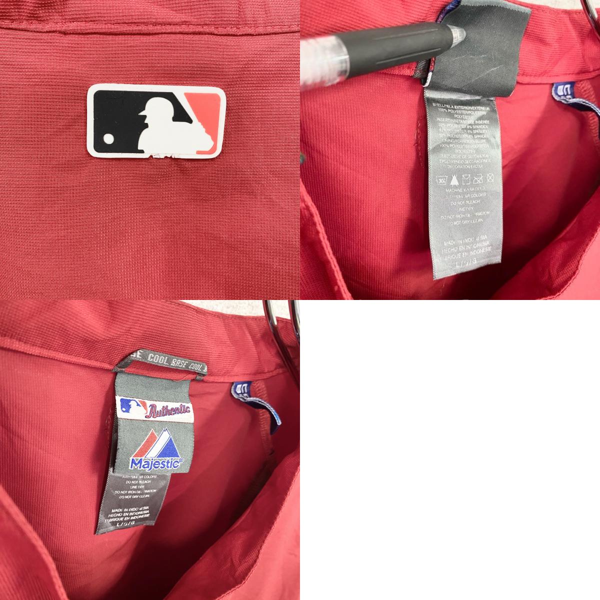 Majestic　マジェスティック　MLB　Reds　レッズ　ハーフジッププルオーバージャケット　赤　レッド　Lサイズ