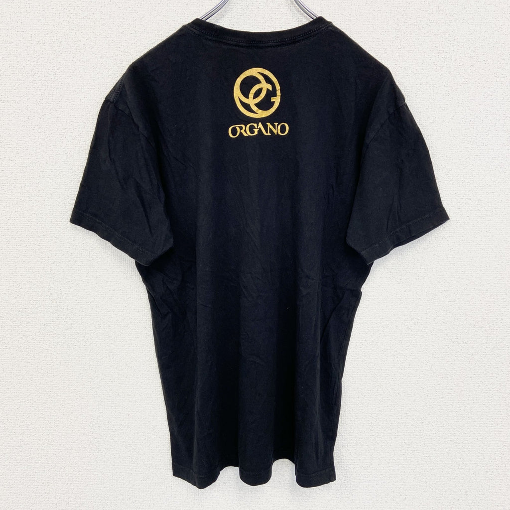 ORGANO　半袖デザインプリントTシャツ　レイシ　キノコ　6連プリント　クルーネック　黒　ブラック