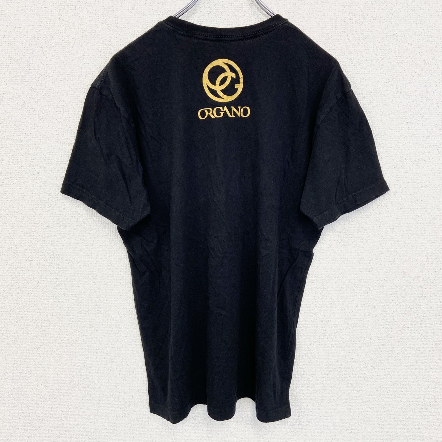 ORGANO　半袖デザインプリントTシャツ　レイシ　キノコ　6連プリント　クルーネック　黒　ブラック