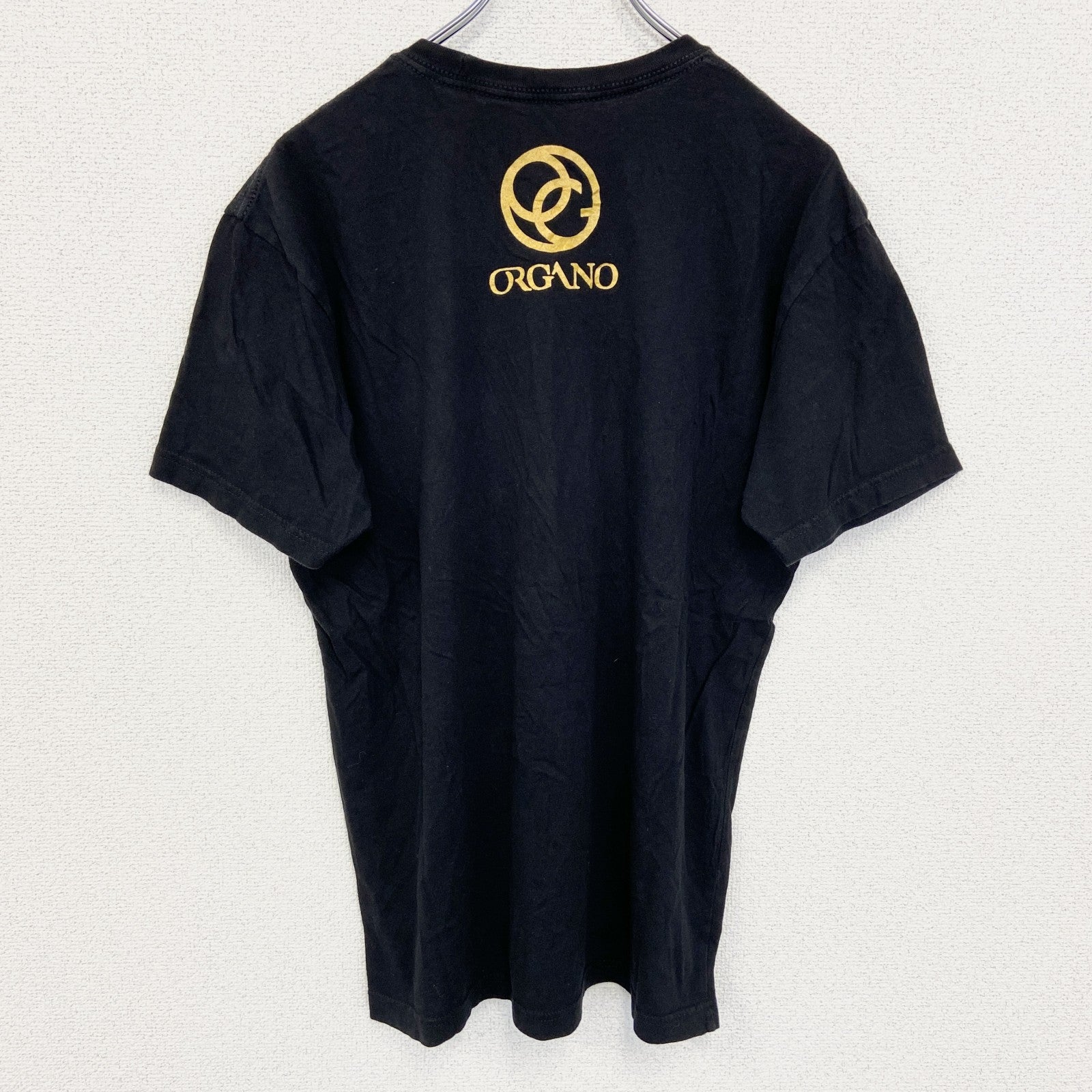 ORGANO　半袖デザインプリントTシャツ　レイシ　キノコ　6連プリント　クルーネック　黒　ブラック