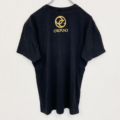 ORGANO　半袖デザインプリントTシャツ　レイシ　キノコ　6連プリント　クルーネック　黒　ブラック