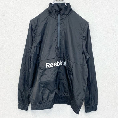 古着 used　Reebok　半袖アノラックパーカー　長袖ナイロンプルオーバー　ロゴプリント　アウトドア　２way　黒　XXLサイズ