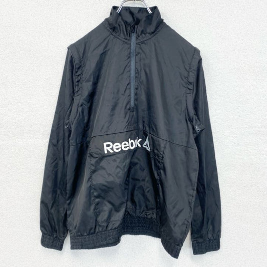 古着 used　Reebok　半袖アノラックパーカー　長袖ナイロンプルオーバー　ロゴプリント　アウトドア　２way　黒　XXLサイズ