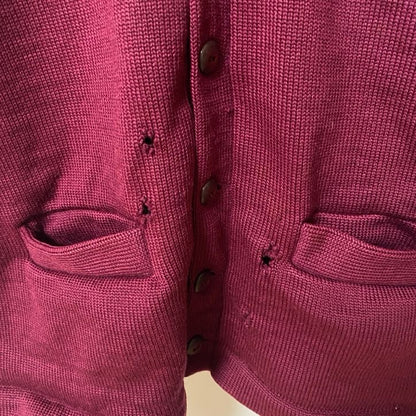 古着 used　Philippine　長袖ニットカーディガン　ポケット　無地　シンプル　ワインレッド　レトロ　秋冬服