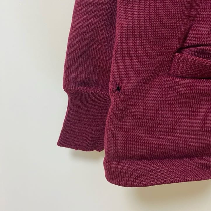 古着 used　Philippine　長袖ニットカーディガン　ポケット　無地　シンプル　ワインレッド　レトロ　秋冬服