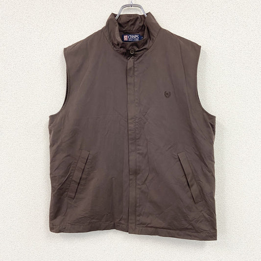 CHAPS　チャップス　RALPH LAUREN　ラルフローレン　フルジップベスト　裏地付き　比翼仕立て　刺繍ロゴ　茶色　ブラウン　Lサイズ