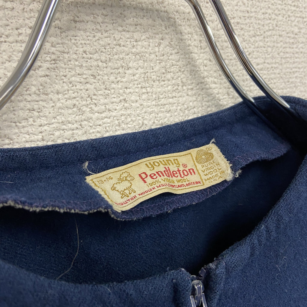 70s　PENDELTON　ペンドルトン　ウールハーフジップジャケット　ノーカラージャケット　紺　ネイビー　13-14サイズ