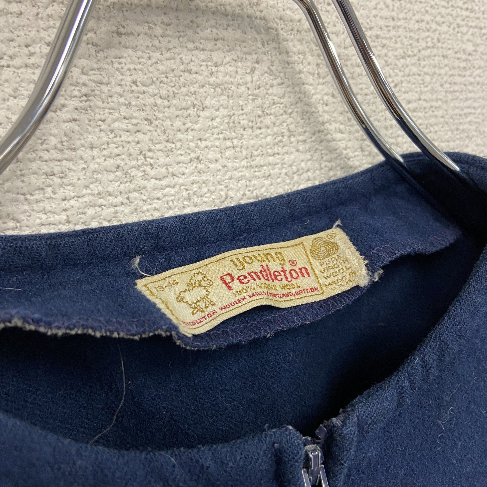 70s　PENDELTON　ペンドルトン　ウールハーフジップジャケット　ノーカラージャケット　紺　ネイビー　13-14サイズ