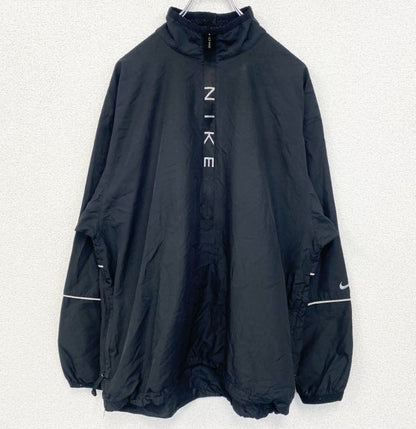 古着 used　NIKE ナイキ　アノラックパーカー　長袖ナイロンプルオーバー　スウッシュロゴ刺繡　シンプル　黒　XLサイズ