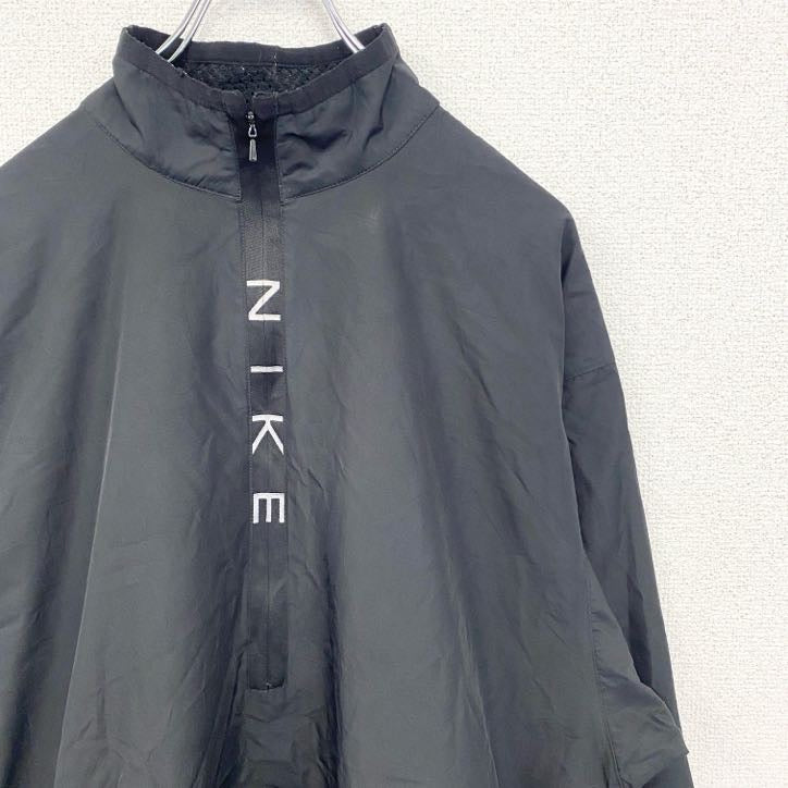 古着 used　NIKE ナイキ　アノラックパーカー　長袖ナイロンプルオーバー　スウッシュロゴ刺繡　シンプル　黒　XLサイズ